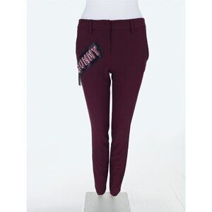 PHILLIP PLEIN COUTURE 40 S New Crystal Embellished 'Bunny' Trousers in Wine